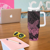 Polynesian Breast Cancer Awareness Tumbler With Handle Floral Butterfly