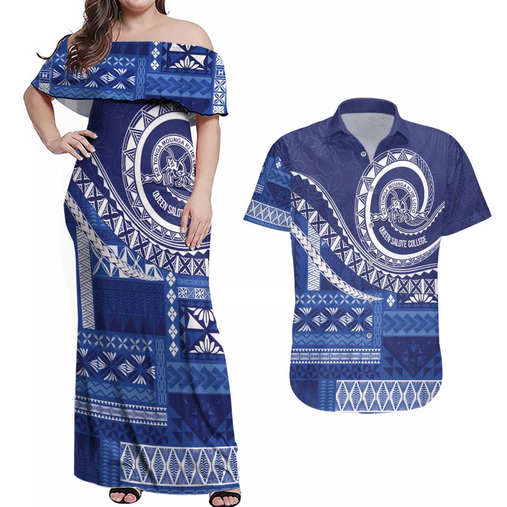 Queen Salote College 100th Anniversary Couples Matching Off Shoulder Maxi Dress and Hawaiian Shirt QSC Royal Girls - Polynesian Pride