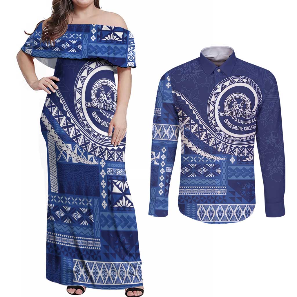 Queen Salote College 100th Anniversary Couples Matching Off Shoulder Maxi Dress and Long Sleeve Button Shirt QSC Royal Girls - Polynesian Pride