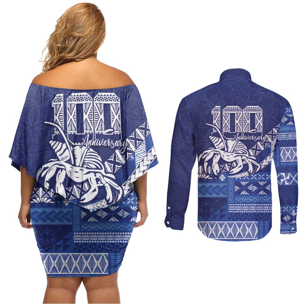 Queen Salote College 100th Anniversary Couples Matching Off Shoulder Short Dress and Long Sleeve Button Shirt QSC Royal Girls - Polynesian Pride