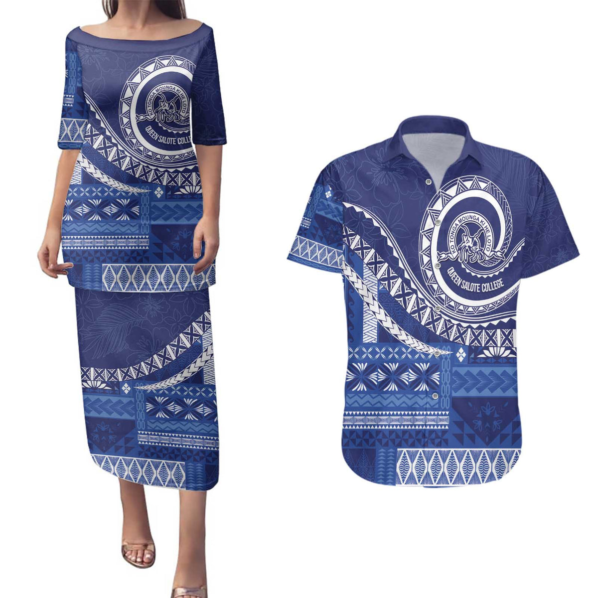 Queen Salote College 100th Anniversary Couples Matching Puletasi and Hawaiian Shirt QSC Royal Girls - Polynesian Pride
