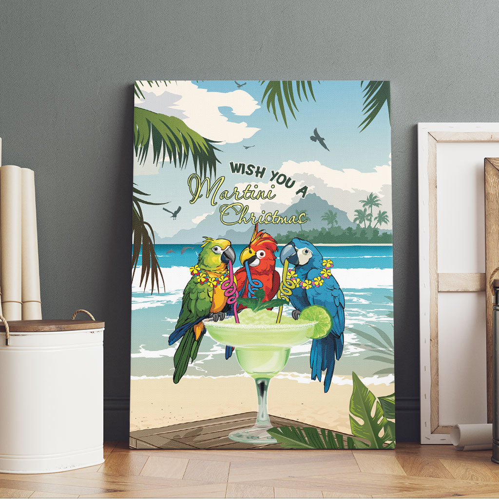 Wish You A Merry Martini Christmas Canvas Wall Art Cocktail Parrot-dise LT7 - Polynesian Pride