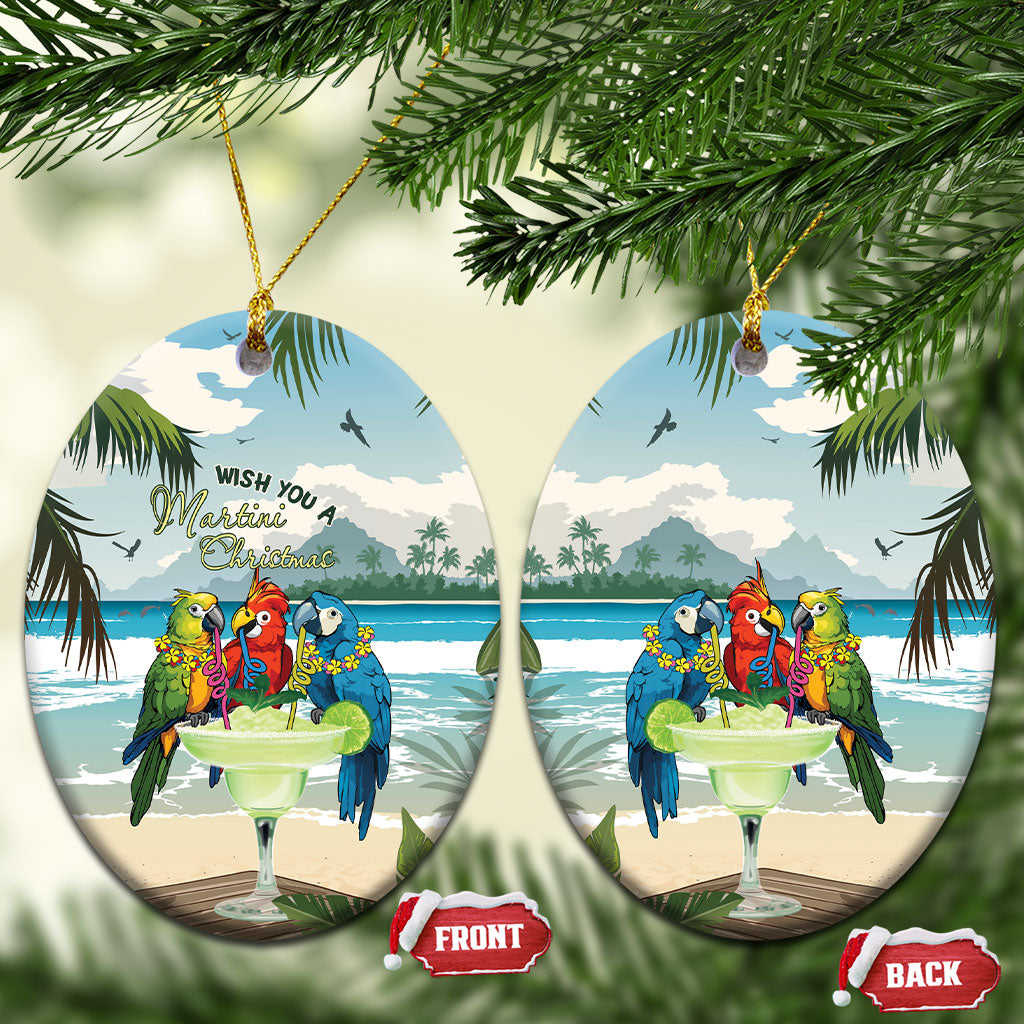 Wish You A Merry Martini Christmas Ceramic Ornament Cocktail Parrot-dise LT7 Oval Multicolor - Polynesian Pride