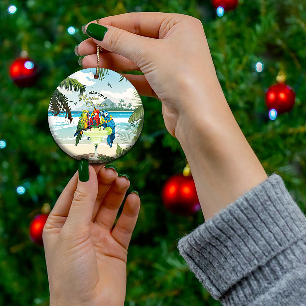 Wish You A Merry Martini Christmas Ceramic Ornament Cocktail Parrot-dise LT7 - Polynesian Pride