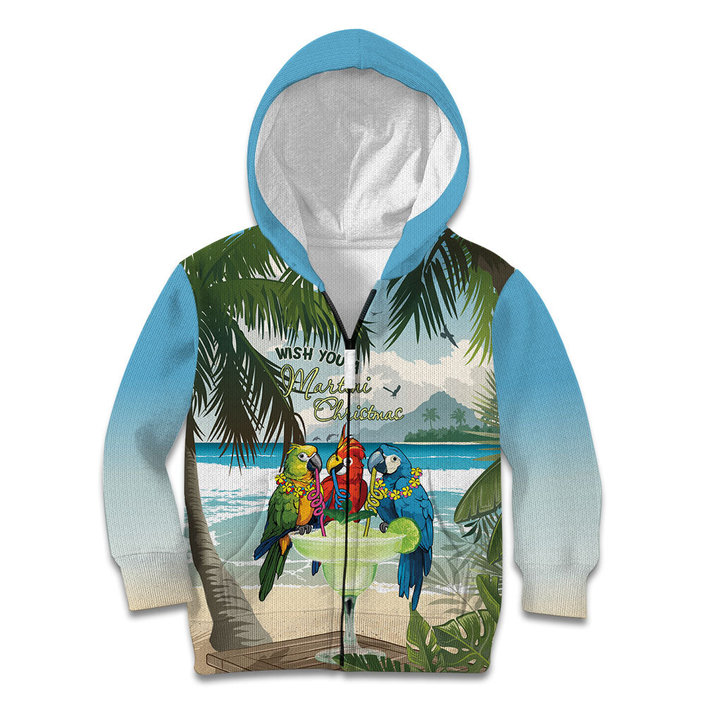 Wish You A Merry Martini Christmas Kid Hoodie Cocktail Parrot-dise LT7 Zip Hoodie Multicolor - Polynesian Pride