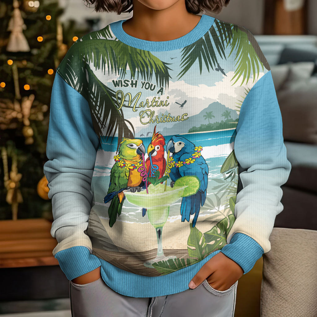 Wish You A Merry Martini Christmas Kid Ugly Christmas Sweater Cocktail Parrot-dise LT7 - Polynesian Pride