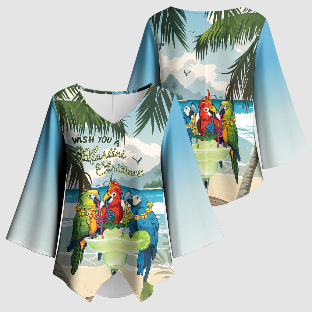 Wish You A Merry Martini Christmas Kimono Sleeve Blouse Cocktail Parrot-dise LT7 - Polynesian Pride