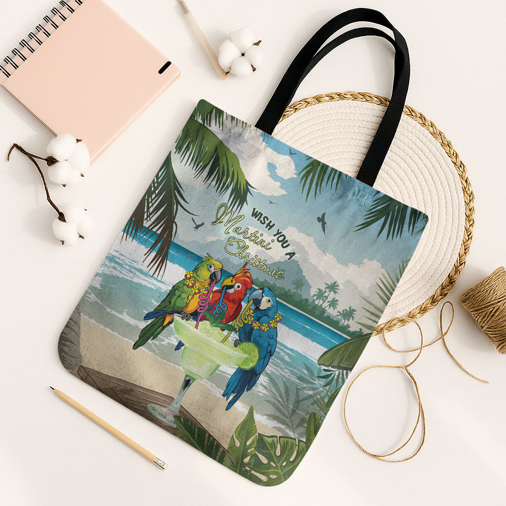 Wish You A Merry Martini Christmas Tote Bag Cocktail Parrot-dise LT7 Black Strap One Size Multicolor - Polynesian Pride