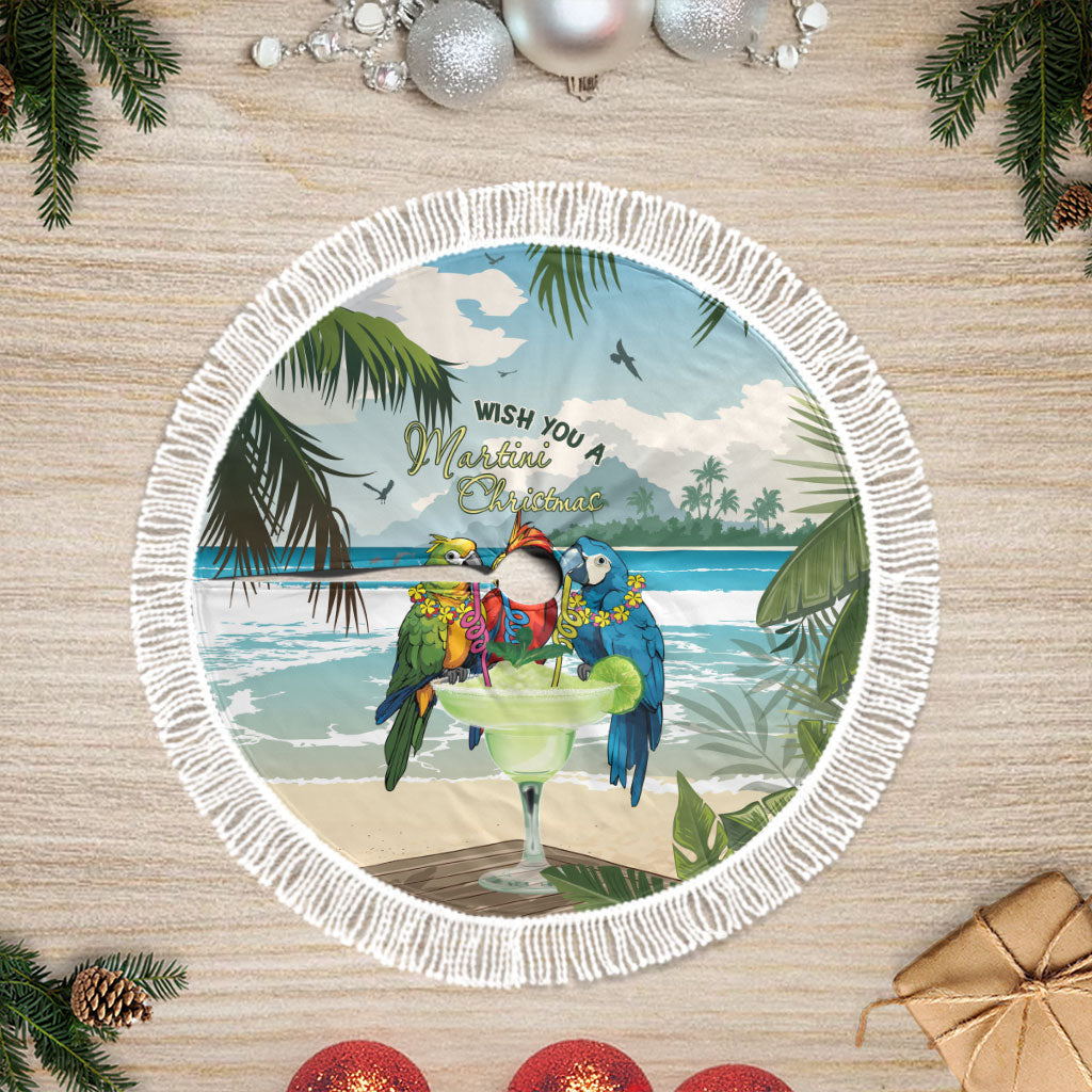 Wish You A Merry Martini Christmas Tree Skirt Cocktail Parrot-dise LT7 Fringed Multicolor - Polynesian Pride