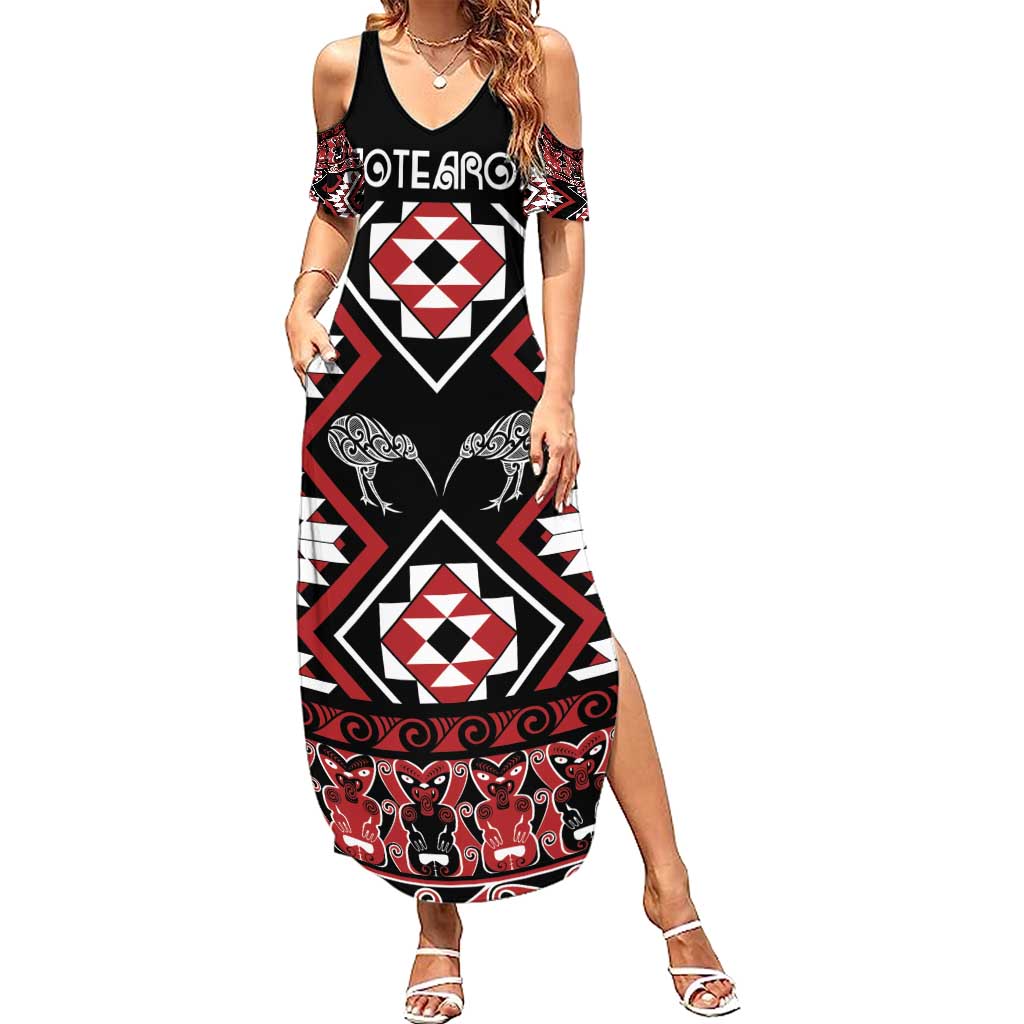 Personalised Taniko Motifs Aotearoa Summer Maxi Dress Waitangi Kowhaiwhai Kiwi