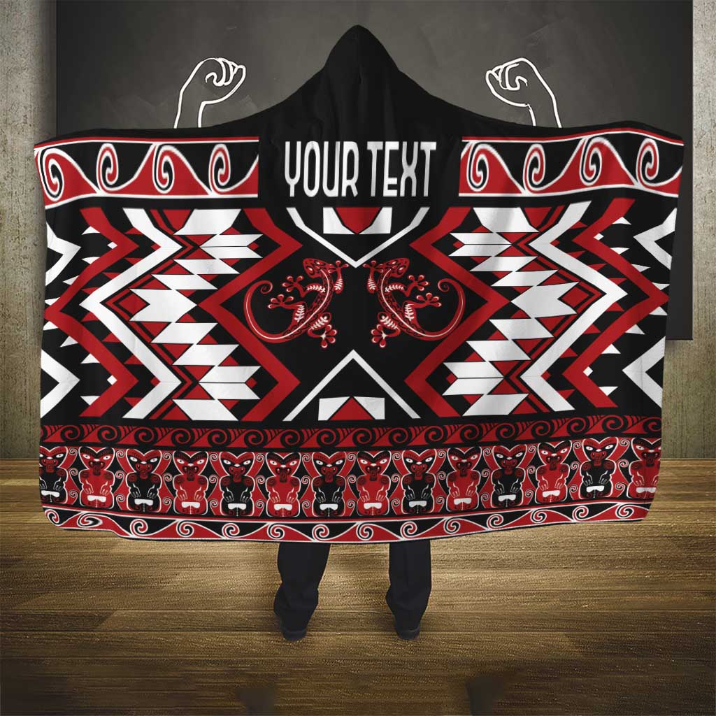 Personalised Aotearoa Waitangi Hooded Blanket Taniko Motifs - Mania Gecko