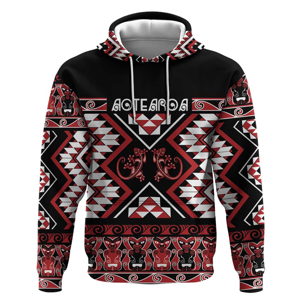 Personalised Aotearoa Waitangi Hoodie Taniko Motifs - Mania Gecko