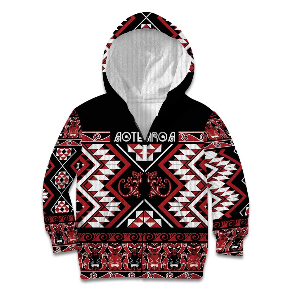 Personalised Aotearoa Waitangi Kid Hoodie Taniko Motifs - Mania Gecko