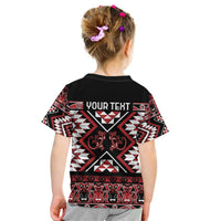 Personalised Aotearoa Waitangi Kid T Shirt Taniko Motifs - Mania Gecko