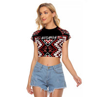 Personalised Aotearoa Waitangi Raglan Cropped T Shirt Taniko Motifs - Mania Gecko