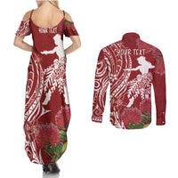 Personalised Hawaii Wahine Couples Matching Summer Maxi Dress and Long Sleeve Button Shirt Women's Day Ohia Lehua LT7 - Polynesian Pride