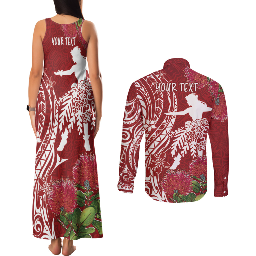 Personalised Hawaii Wahine Couples Matching Tank Maxi Dress and Long Sleeve Button Shirt Women's Day Ohia Lehua LT7 - Polynesian Pride