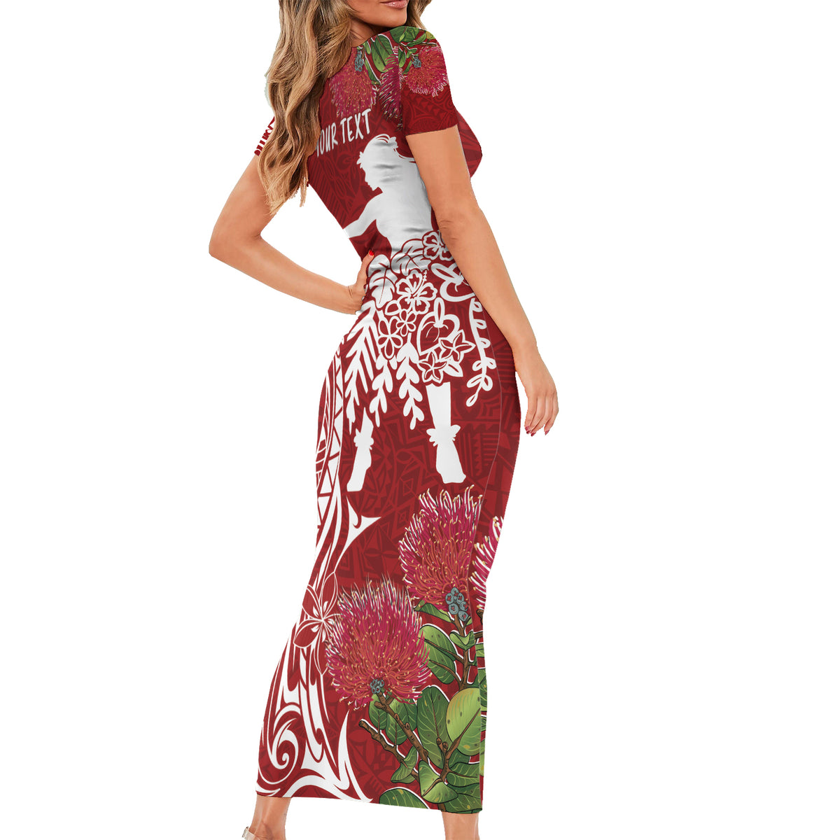 Personalised Hawaii Wahine Short Sleeve Bodycon Dress Women's Day Ohia Lehua LT7 - Polynesian Pride
