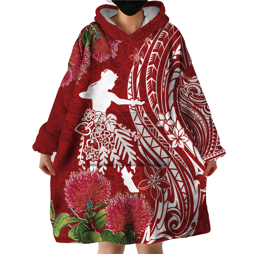 Personalised Hawaii Wahine Wearable Blanket Hoodie Women's Day Ohia Lehua LT7 - Polynesian Pride