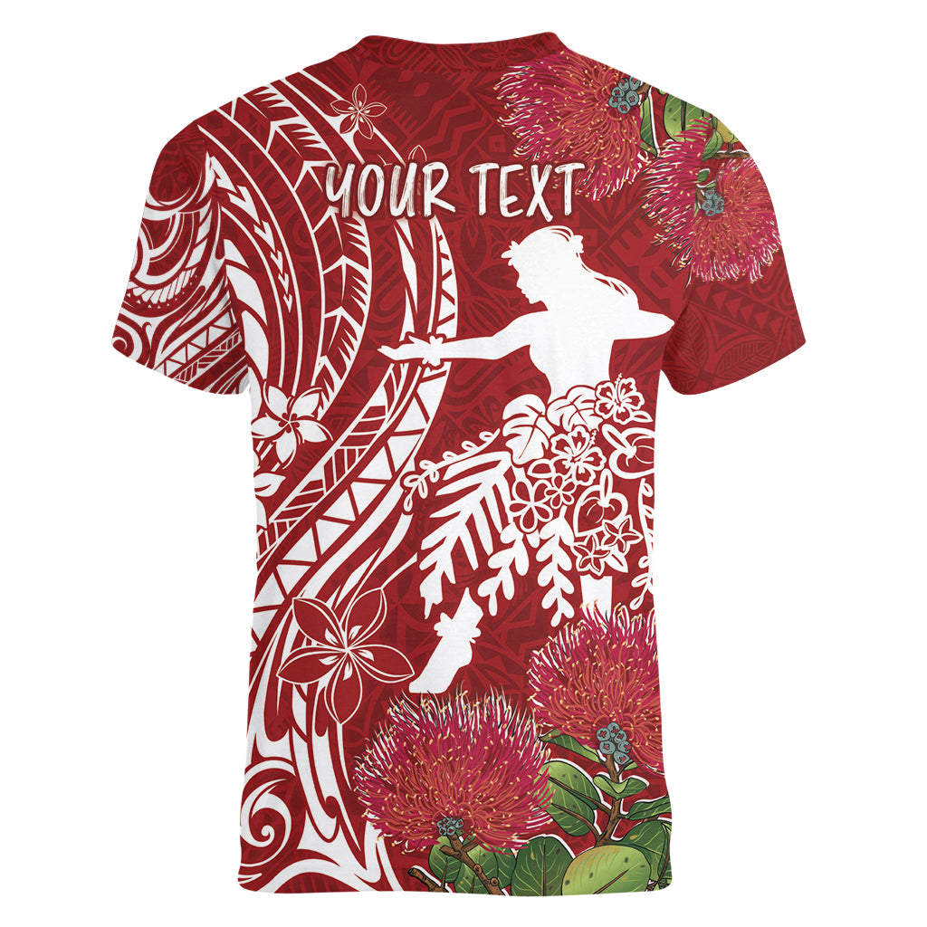 Personalised Hawaii Wahine Women V Neck T Shirt Women's Day Ohia Lehua LT7 - Polynesian Pride