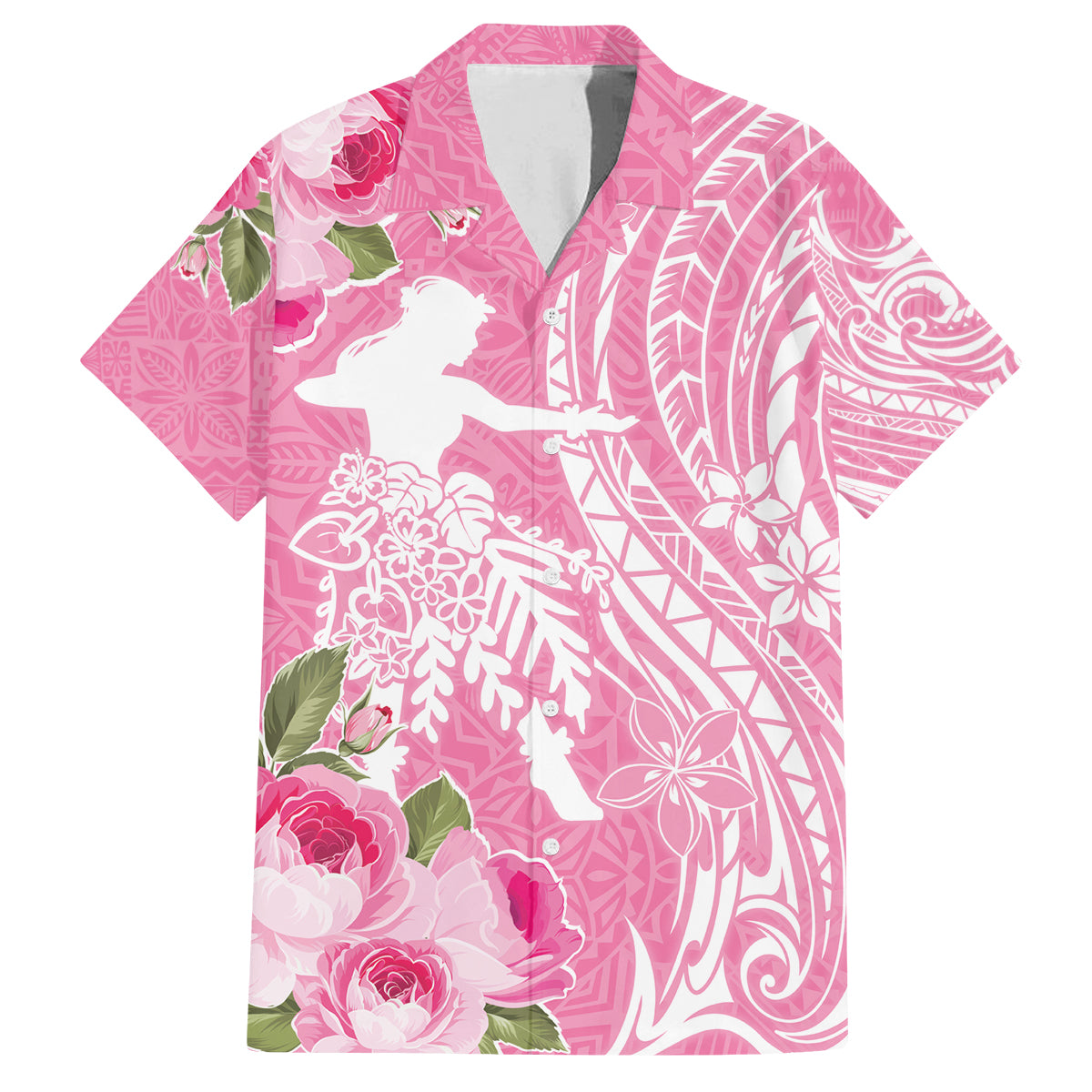 Personalised Hawaii Wahine Family Matching Long Sleeve Bodycon Dress and Hawaiian Shirt Women's Day Maui Lokelani Roses LT7 Dad's Shirt - Short Sleeve Pink - Polynesian Pride