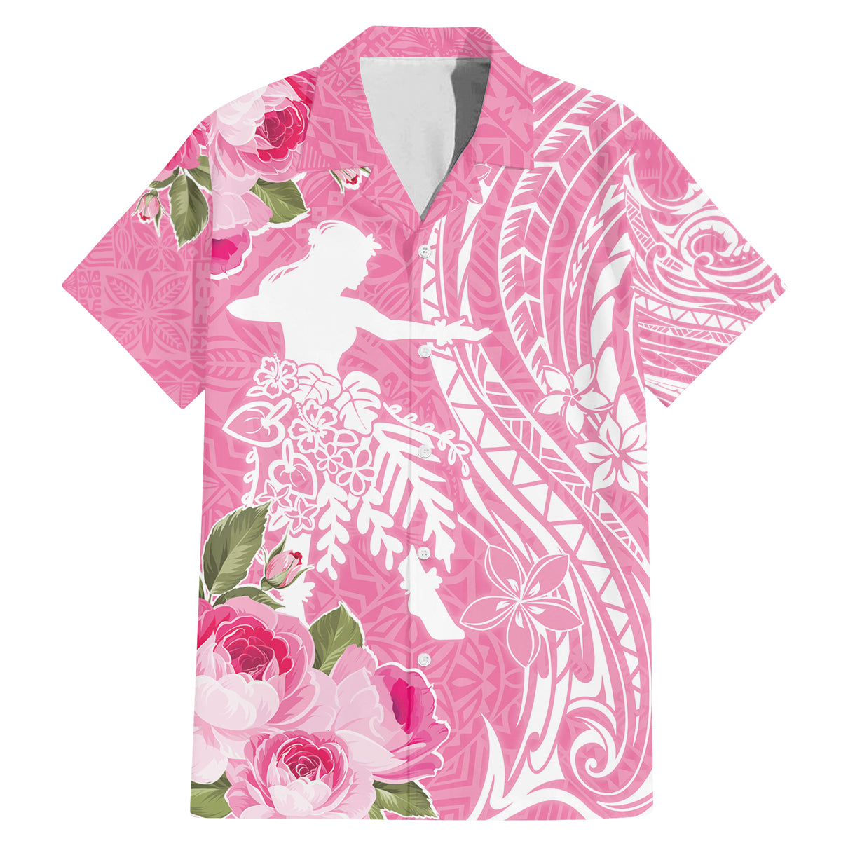 Personalised Hawaii Wahine Family Matching Mermaid Dress and Hawaiian Shirt Women's Day Maui Lokelani Roses LT7 Dad's Shirt - Short Sleeve Pink - Polynesian Pride