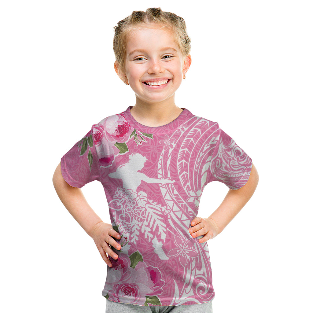 Personalised Hawaii Wahine Kid T Shirt Women's Day Maui Lokelani Roses LT7 Pink - Polynesian Pride