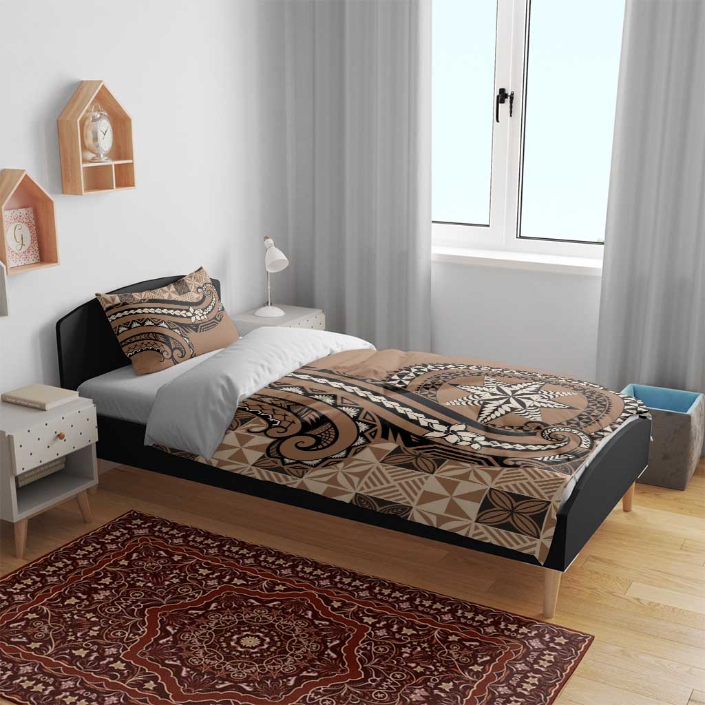 Tonga Ngatu Bedding Set Vintage Brown Manulua Motifs