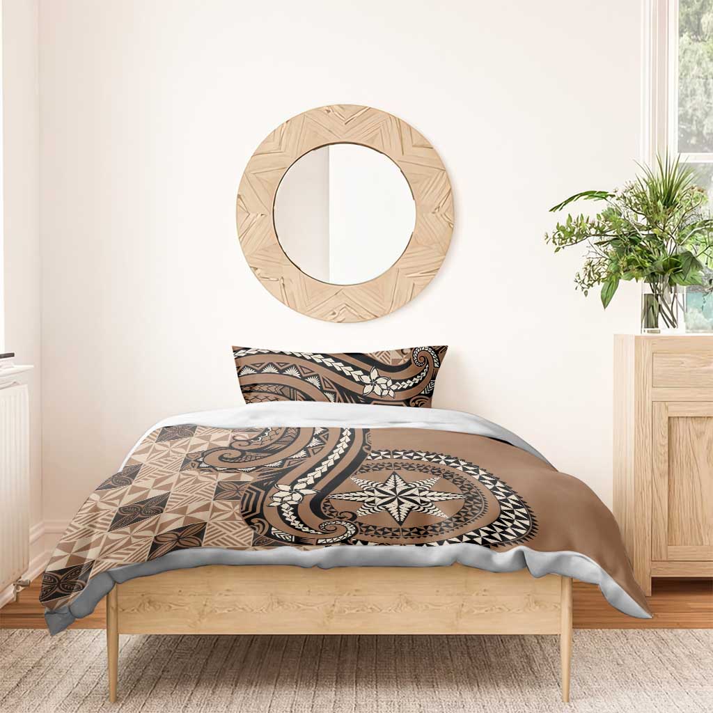 Tonga Ngatu Bedding Set Vintage Brown Manulua Motifs