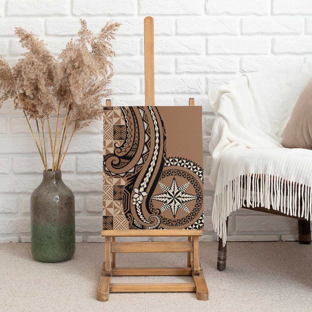 Tonga Ngatu Canvas Wall Art Vintage Brown Manulua Motifs