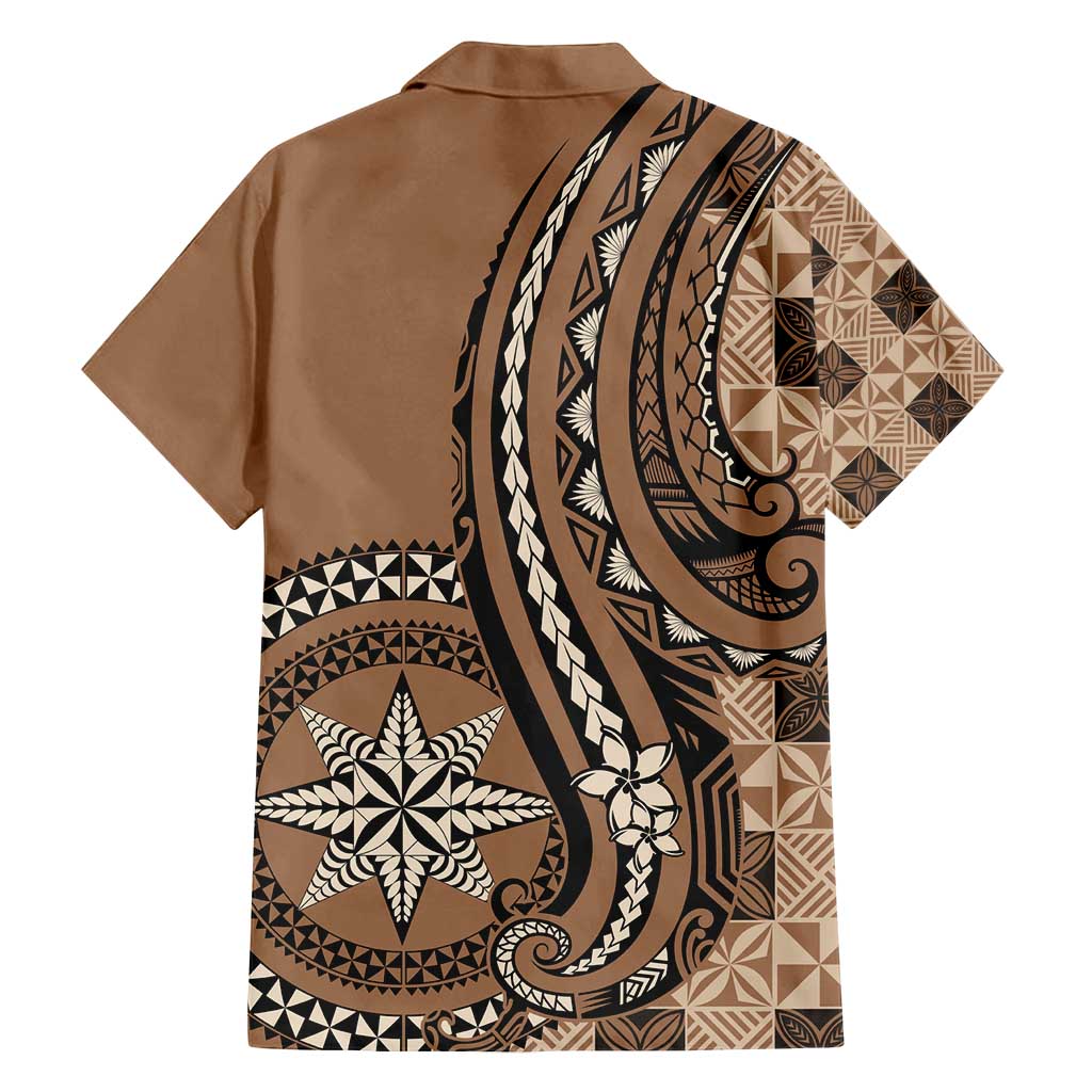 Personalized Tonga Ngatu Family Matching Long Sleeve Bodycon Dress and Hawaiian Shirt Vintage Brown Manulua Motifs LT7 - Polynesian Pride