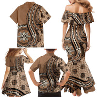 Personalized Tonga Ngatu Family Matching Mermaid Dress and Hawaiian Shirt Vintage Brown Manulua Motifs LT7 - Polynesian Pride