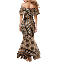 Personalized Tonga Ngatu Family Matching Mermaid Dress and Hawaiian Shirt Vintage Brown Manulua Motifs LT7 - Polynesian Pride