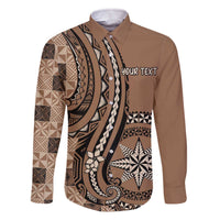 Personalized Tonga Ngatu Family Matching Off The Shoulder Long Sleeve Dress and Hawaiian Shirt Vintage Brown Manulua Motifs LT7 Dad's Shirt - Long Sleeve Brown - Polynesian Pride