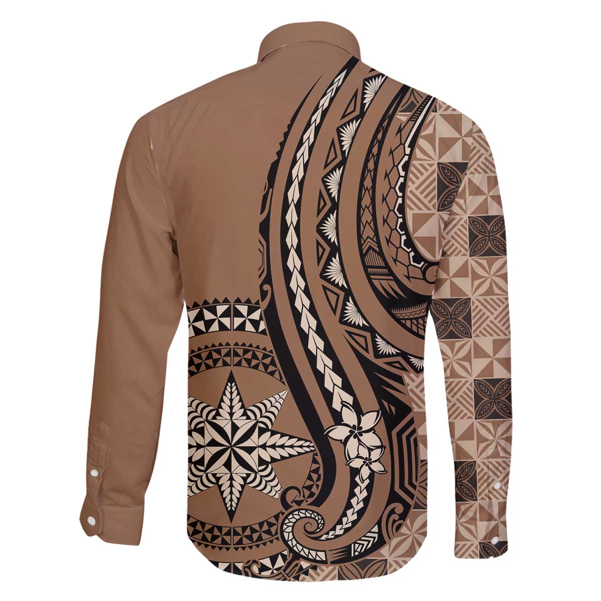 Personalized Tonga Ngatu Family Matching Off The Shoulder Long Sleeve Dress and Hawaiian Shirt Vintage Brown Manulua Motifs LT7 - Polynesian Pride