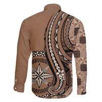 Personalized Tonga Ngatu Family Matching Off The Shoulder Long Sleeve Dress and Hawaiian Shirt Vintage Brown Manulua Motifs LT7 - Polynesian Pride
