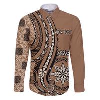 Personalized Tonga Ngatu Family Matching Puletasi and Hawaiian Shirt Vintage Brown Manulua Motifs LT7 Dad's Shirt - Long Sleeve Brown - Polynesian Pride