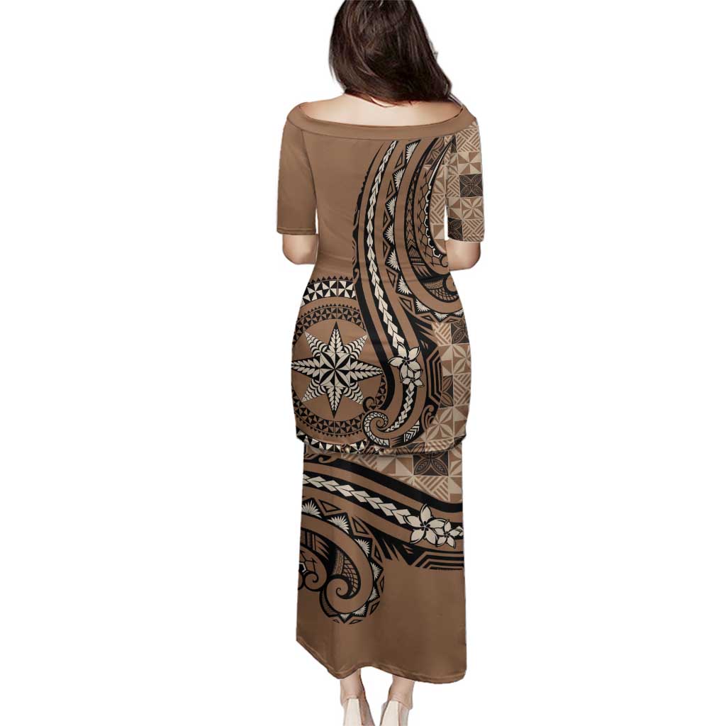 Personalized Tonga Ngatu Family Matching Puletasi and Hawaiian Shirt Vintage Brown Manulua Motifs LT7 - Polynesian Pride