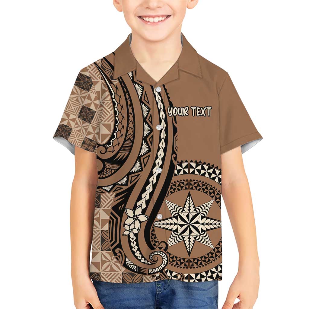 Personalized Tonga Ngatu Family Matching Short Sleeve Bodycon Dress and Hawaiian Shirt Vintage Brown Manulua Motifs LT7 Son's Shirt Brown - Polynesian Pride