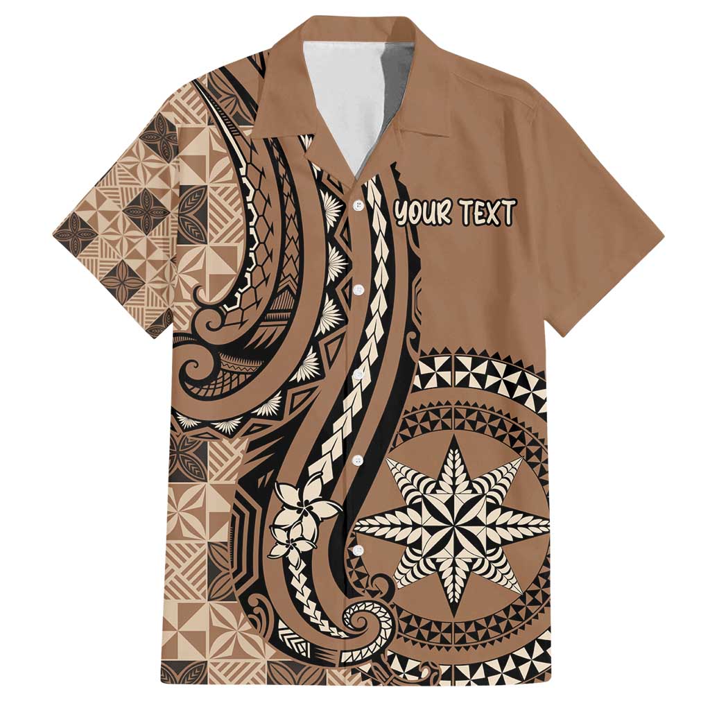 Personalized Tonga Ngatu Family Matching Summer Maxi Dress and Hawaiian Shirt Vintage Brown Manulua Motifs LT7 Dad's Shirt - Short Sleeve Brown - Polynesian Pride