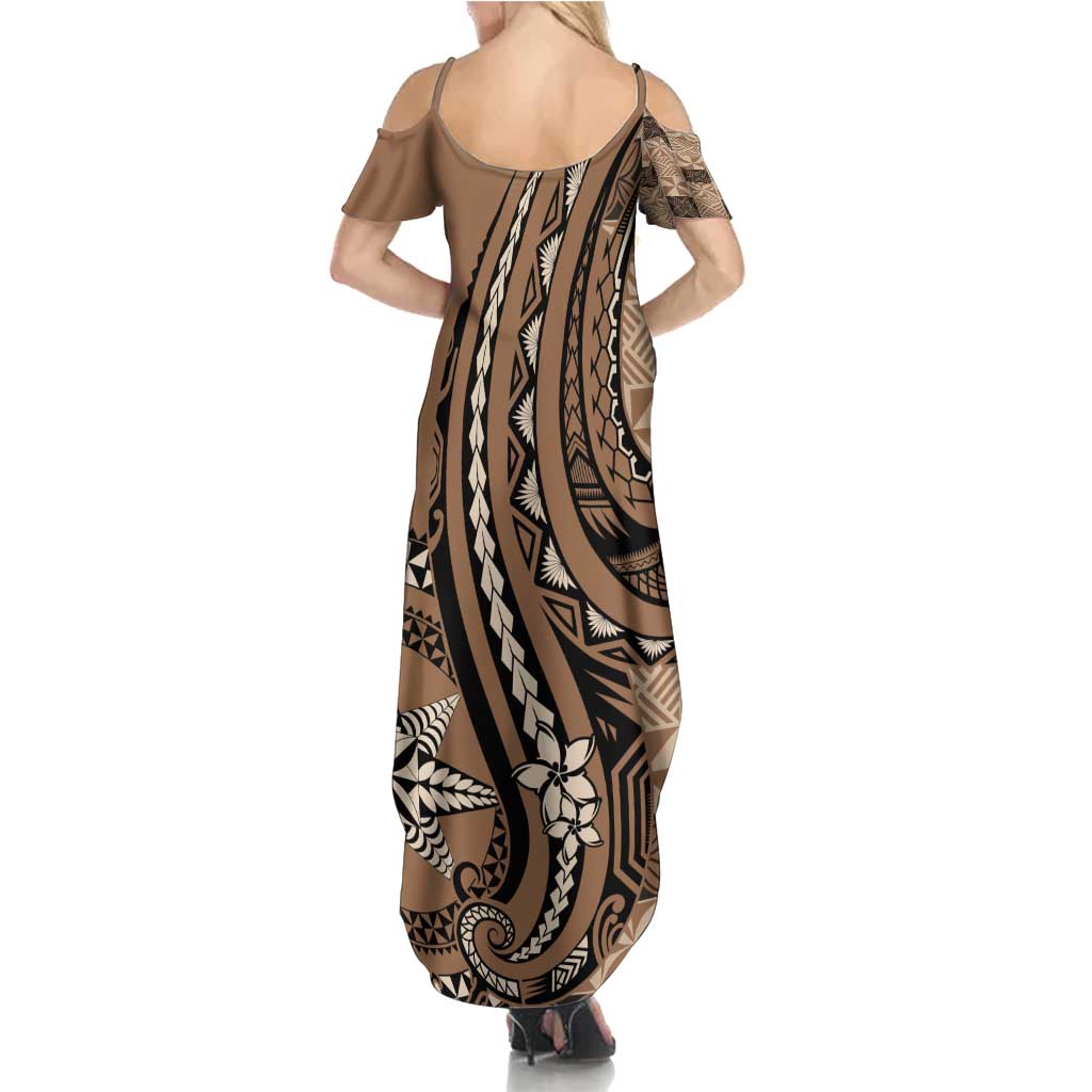 Personalized Tonga Ngatu Family Matching Summer Maxi Dress and Hawaiian Shirt Vintage Brown Manulua Motifs LT7 - Polynesian Pride