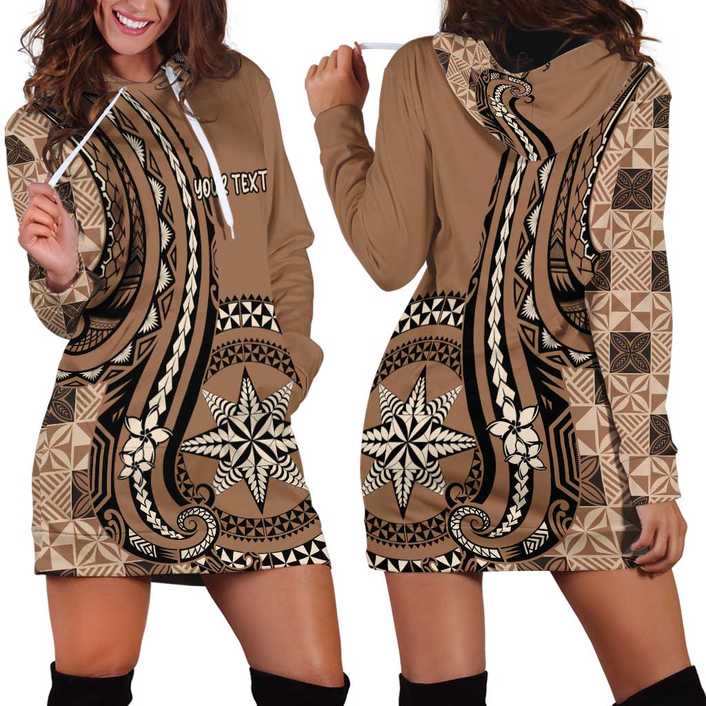 Personalized Tonga Ngatu Hoodie Dress Vintage Brown Manulua Motifs