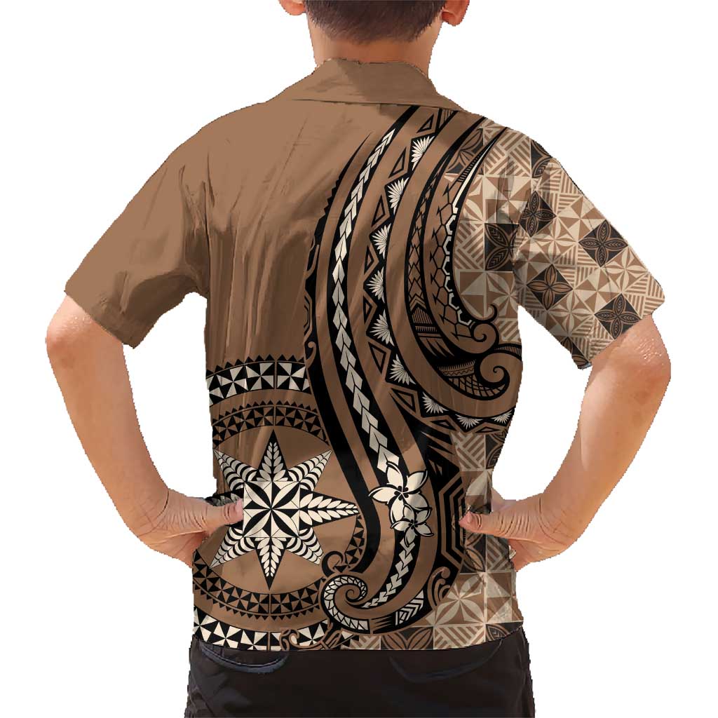 Personalized Tonga Ngatu Kid Hawaiian Shirt Vintage Brown Manulua Motifs
