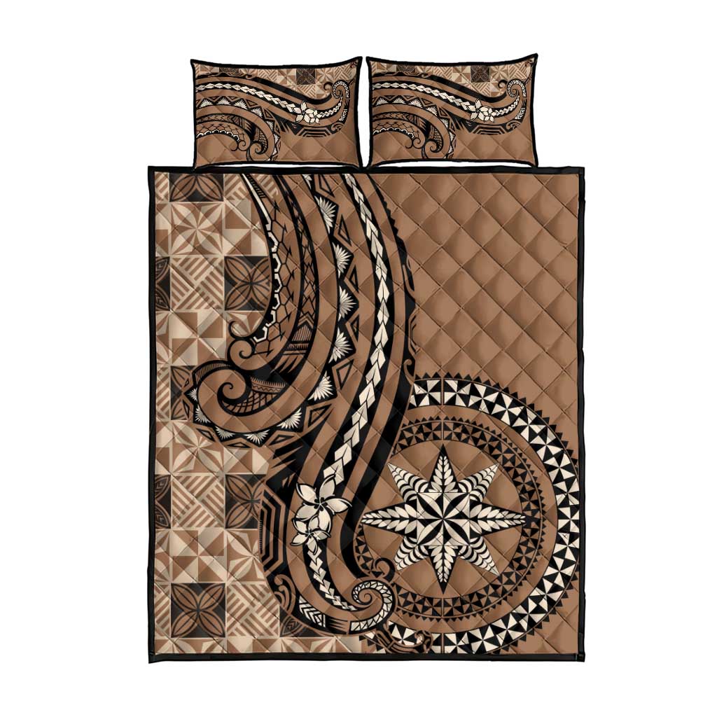 Tonga Ngatu Quilt Bed Set Vintage Brown Manulua Motifs