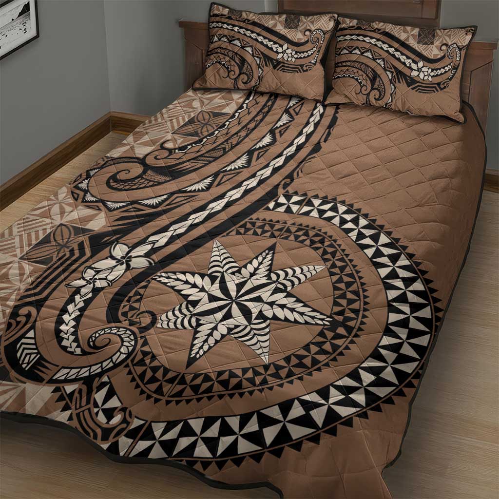 Tonga Ngatu Quilt Bed Set Vintage Brown Manulua Motifs