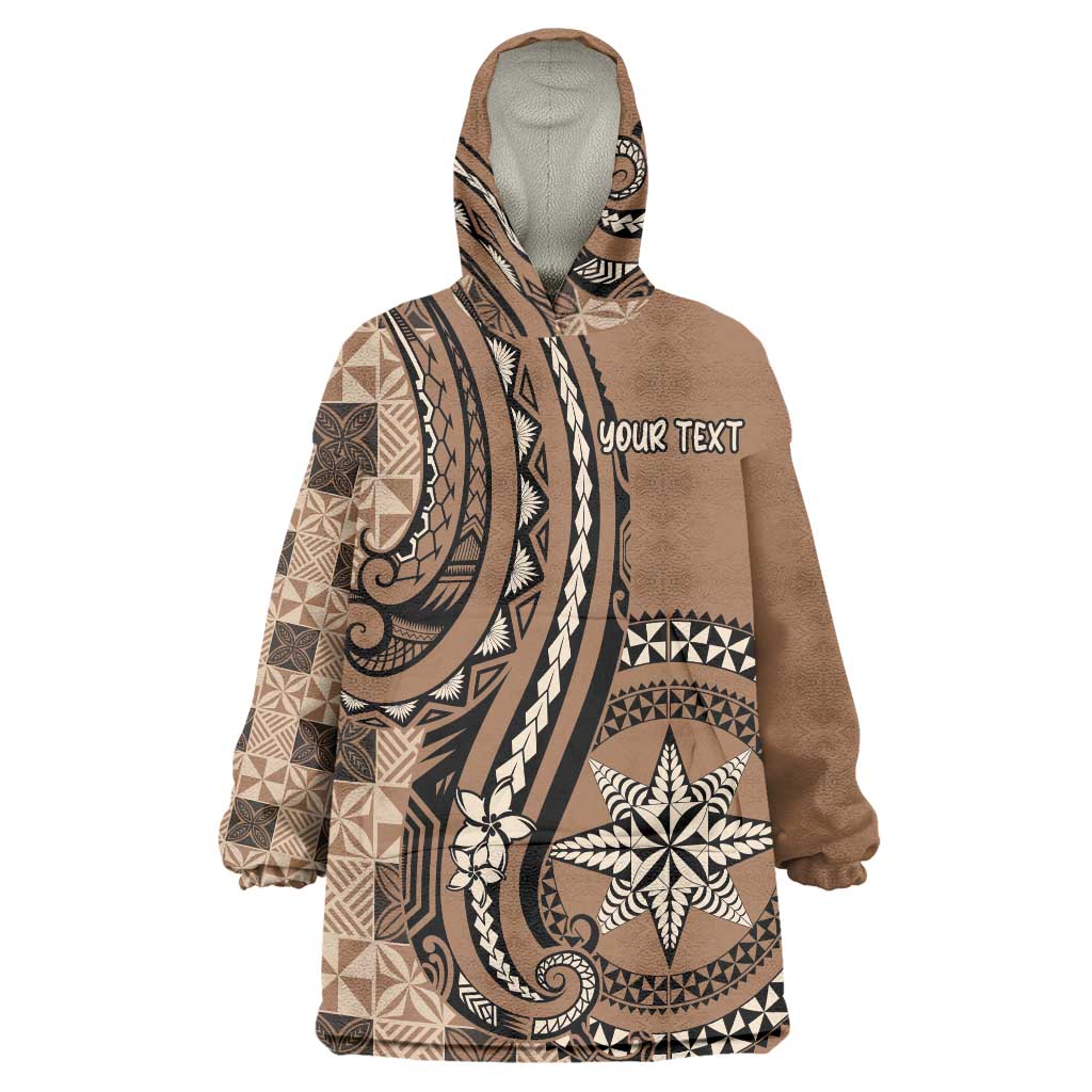 Personalized Tonga Ngatu Wearable Blanket Hoodie Vintage Brown Manulua Motifs