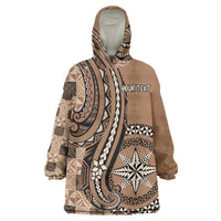 Personalized Tonga Ngatu Wearable Blanket Hoodie Vintage Brown Manulua Motifs