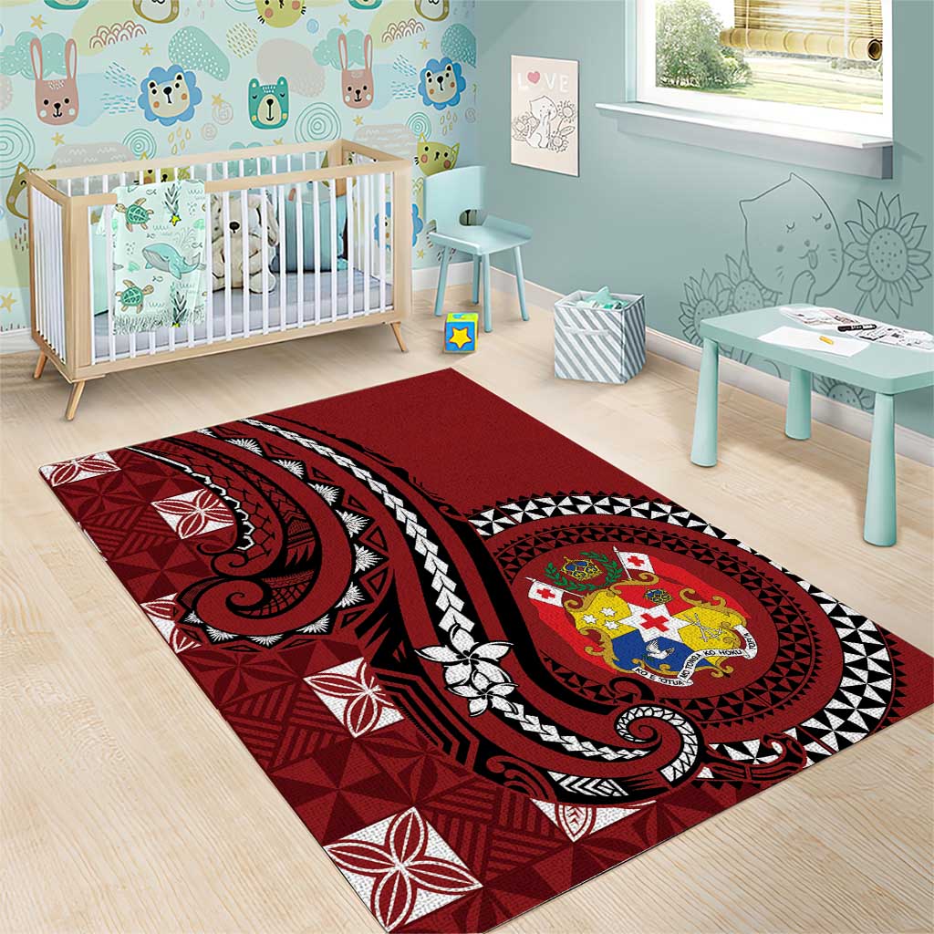 Tonga Ngatu Area Rug Iconic Red Manulua Motifs