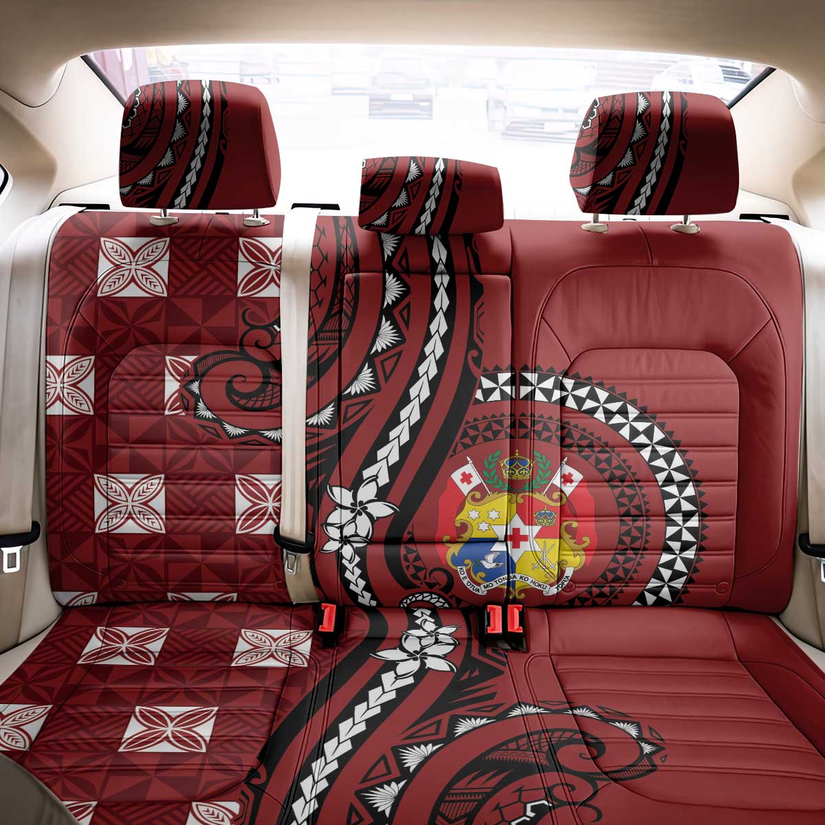 Tonga Ngatu Back Car Seat Cover Iconic Red Manulua Motifs