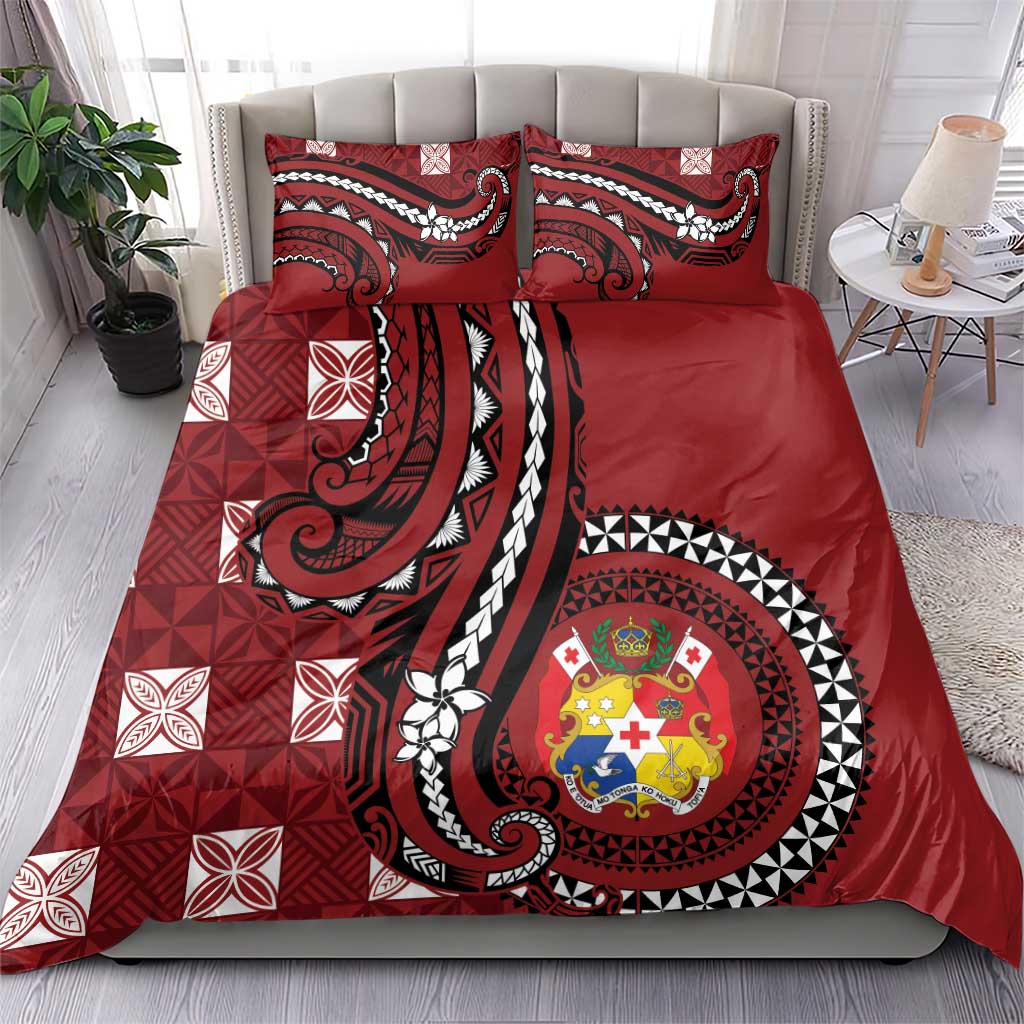 Tonga Ngatu Bedding Set Iconic Red Manulua Motifs